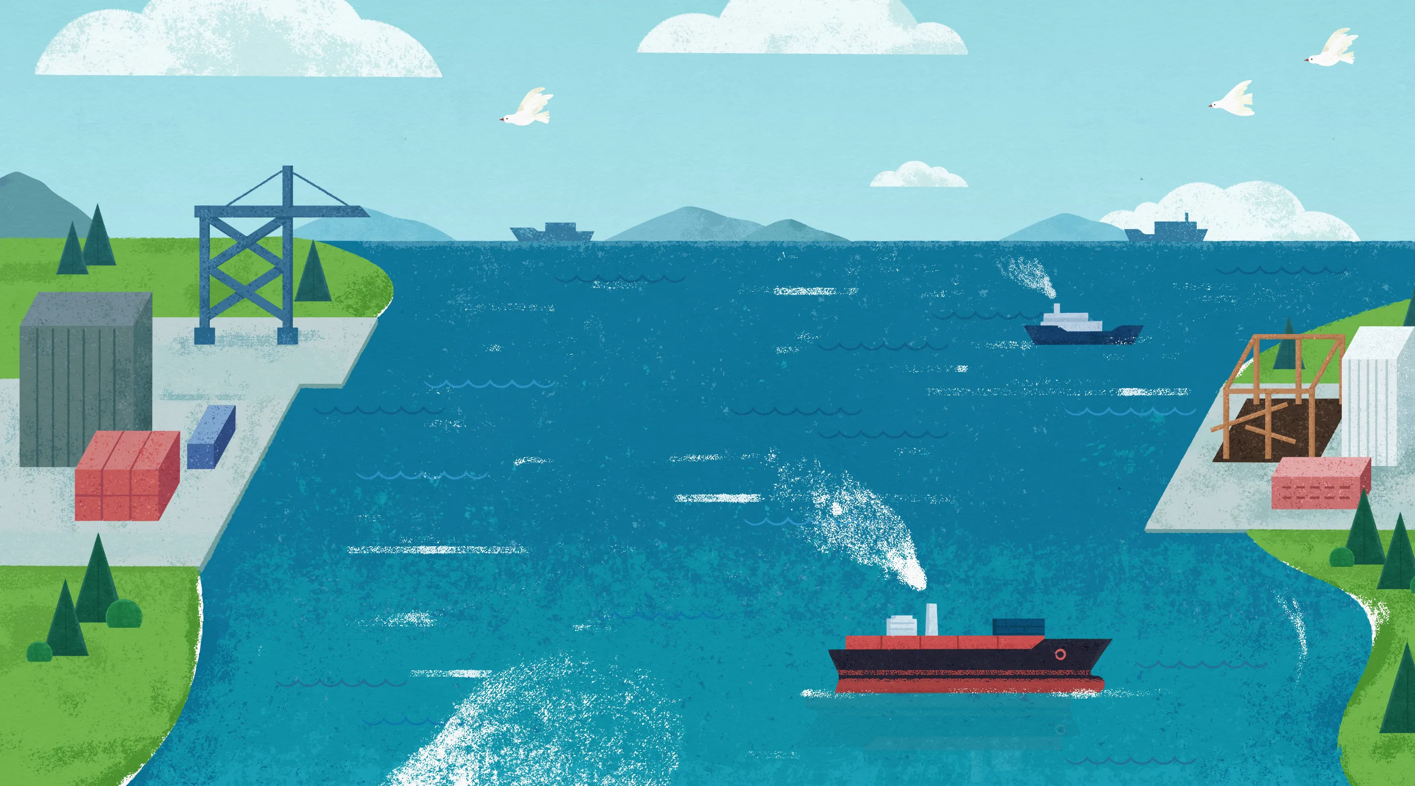 輸出材・輸入材流通部門の世界観イラスト